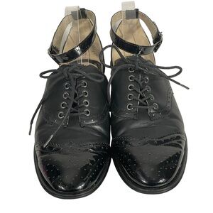 Wanted Black Oxford Lace Up Loafer Ankle Buckle Strap Open Side Shoes Sz 10